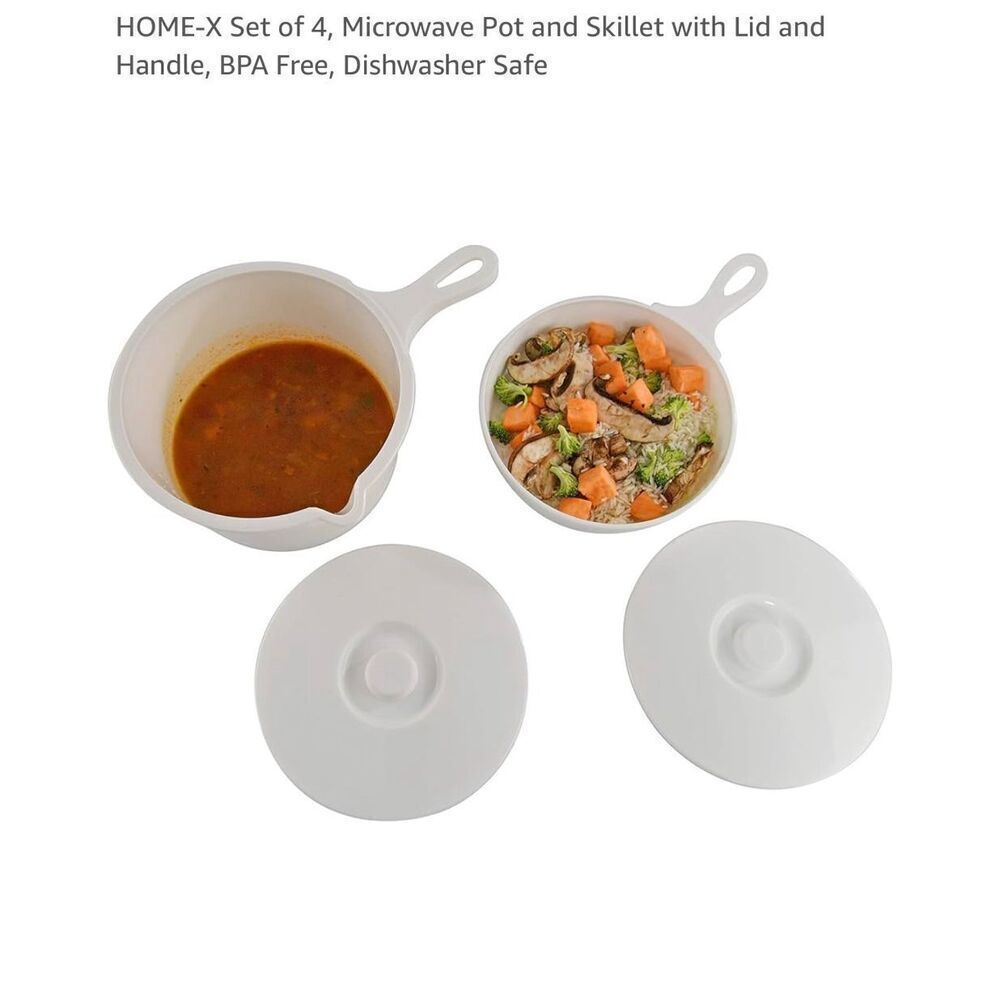 Home X Set of 4 Microwave‎ Pot Skillet Lid & Handle BPA Free Kitchen Gadgets New